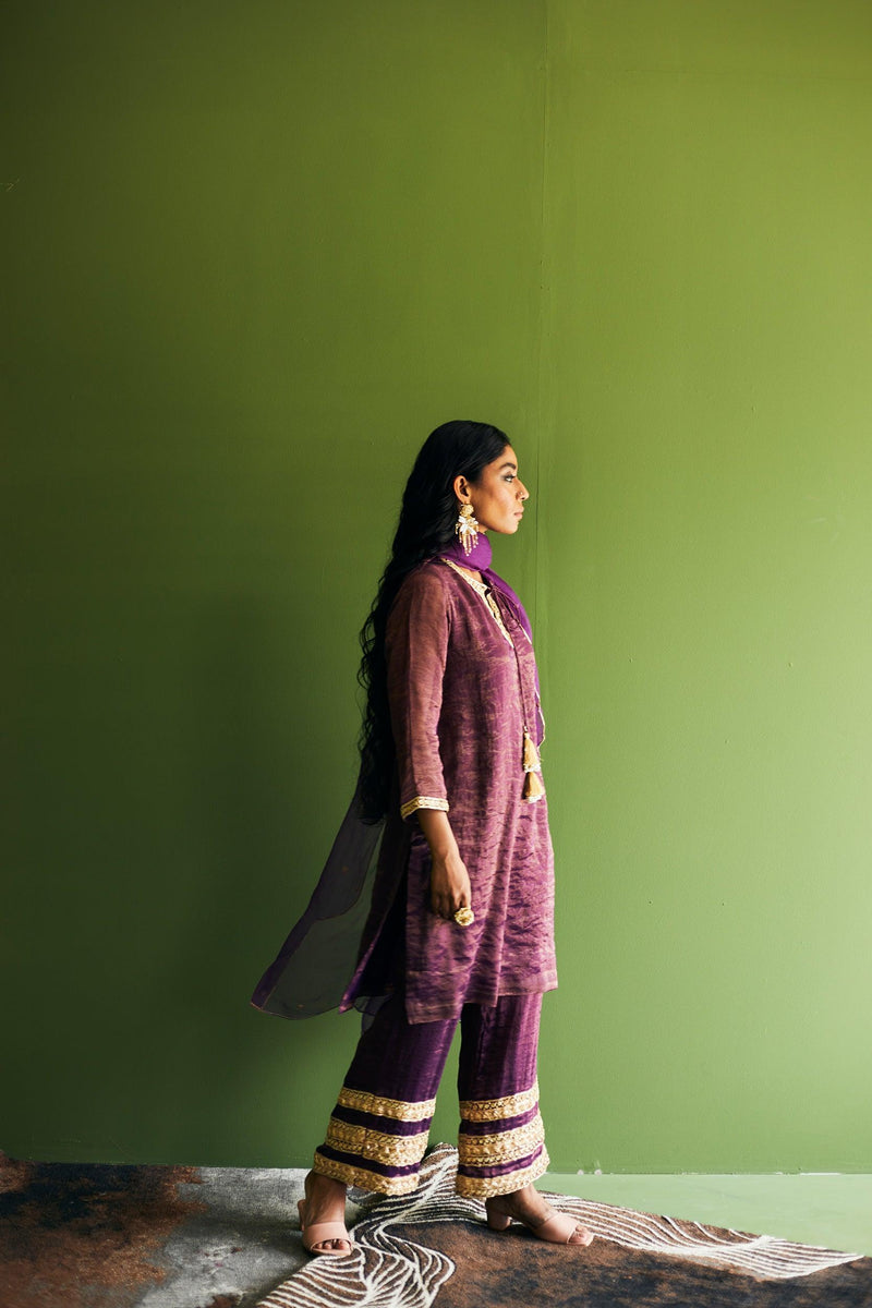 PURPLE CHANDERI TISSUE SUIT - Esha Arora