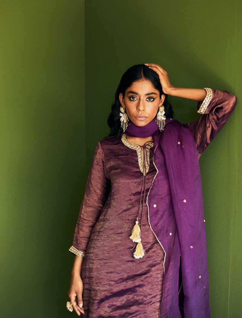 PURPLE CHANDERI TISSUE SUIT - Esha Arora