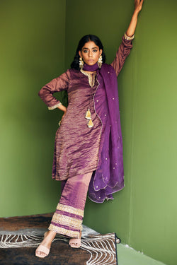 PURPLE CHANDERI TISSUE SUIT - Esha Arora