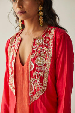 RED SILK JACKET SUIT - Esha Arora